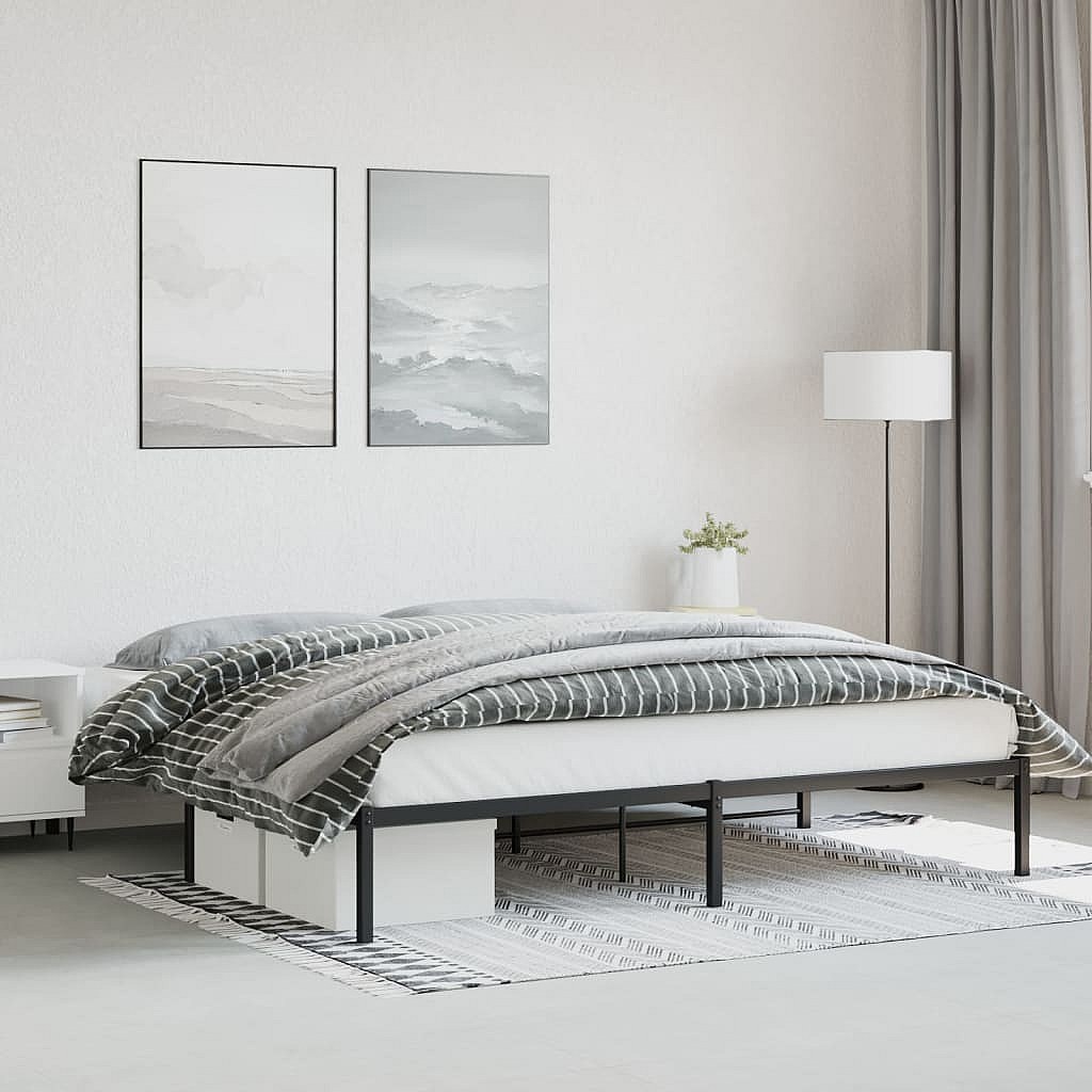 VECELO Telaio Letto Matrimoniale In Metallo 140x190 Cm - Con Testiera, Senza Rete, Nero