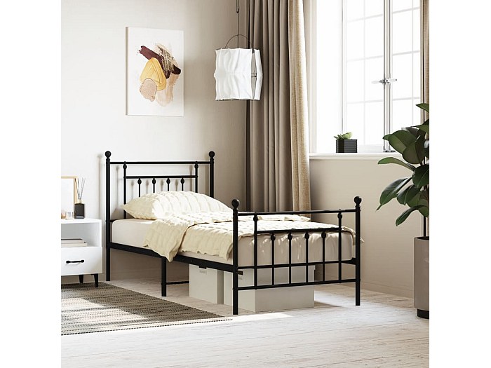 Weehom Struttura Letto Singolo In Metallo Nero Con Testiera E Pediera – 198x94x99 Cm, 28 Cm Da Terra, 6 Gambe, Fino A 204kg