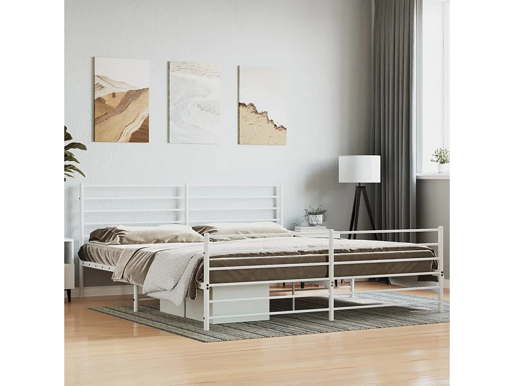 FurnitureR Struttura Letto Matrimoniale In Metallo 140x190 Cm Con Testiera E Pediera - Vano Portaoggetti Sottoletto, Nero, Max 150 Kg