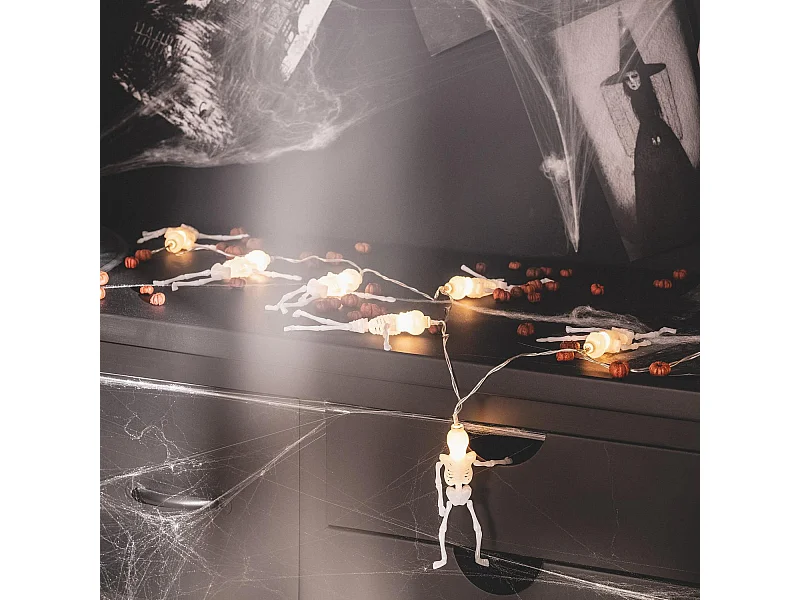Ghirlanda LED Scheletri di Halloween con Batteria 1,65m Bianco Caldo 2700K