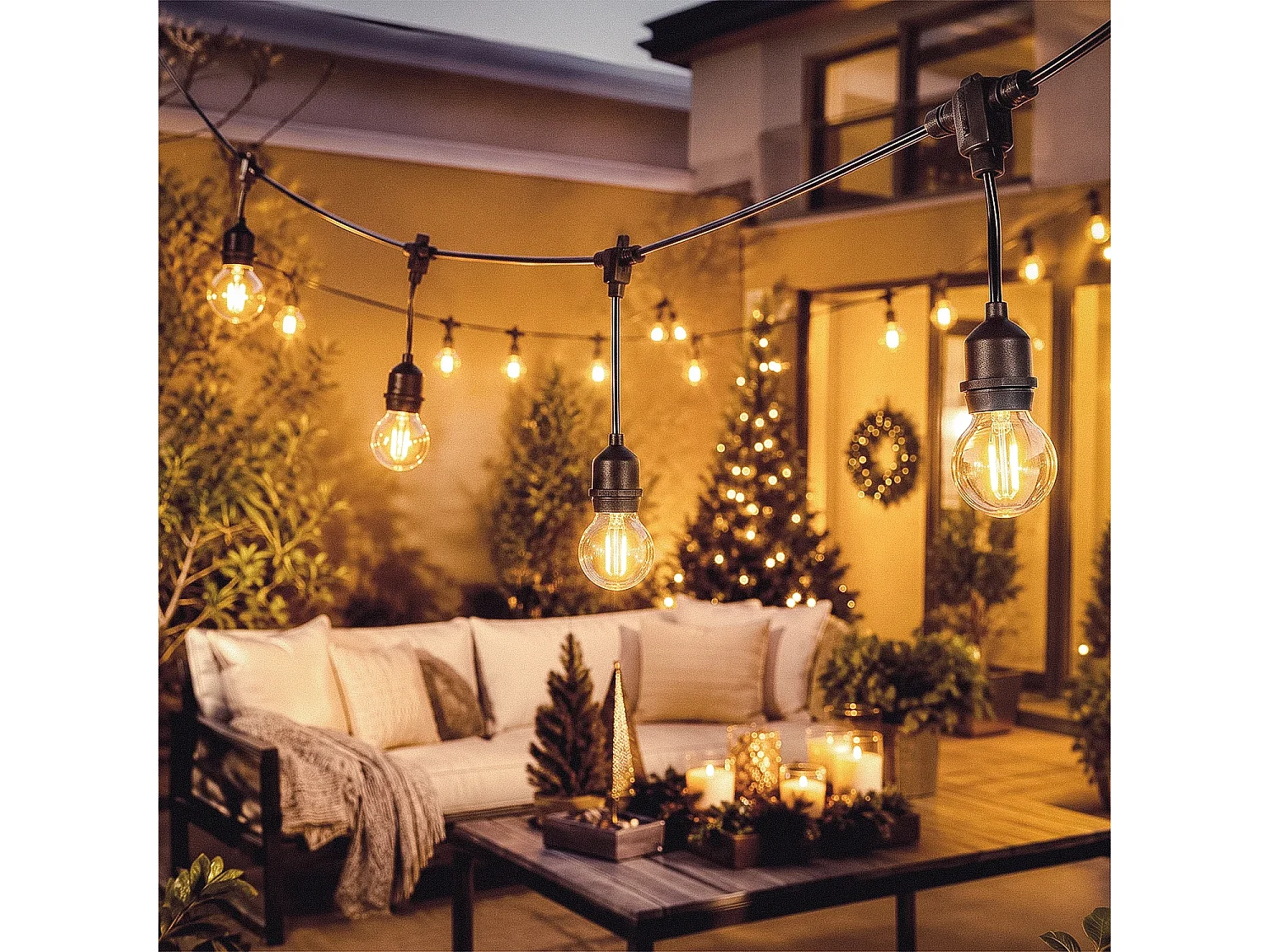 Guirnalda Exterior con Bombillas LED E27 Filamento 5.5m IP65 Negro 2700K Blanco Cálido