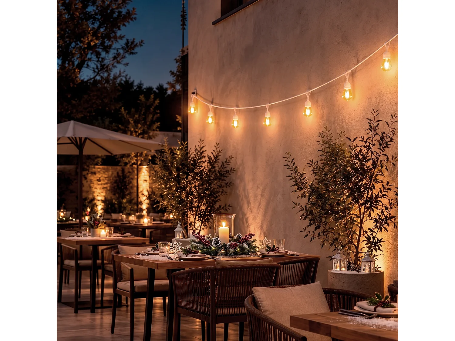 Guirnalda Exterior con Bombillas LED E27 Filamento 5.5m IP65 Negro 2700K Blanco Cálido