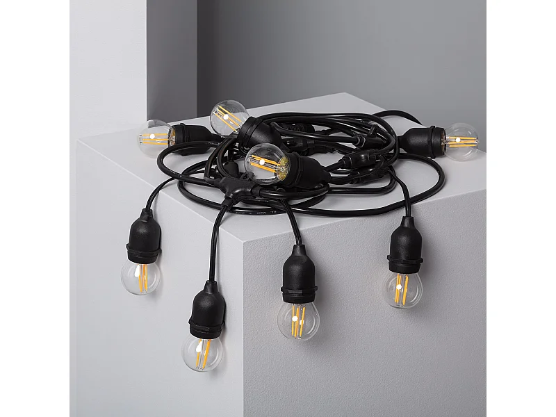 Kit Guirlande Waterproof 5.5m Noire + 8 Ampoules LED E27 Filament 4W 2700K Blanc chaud