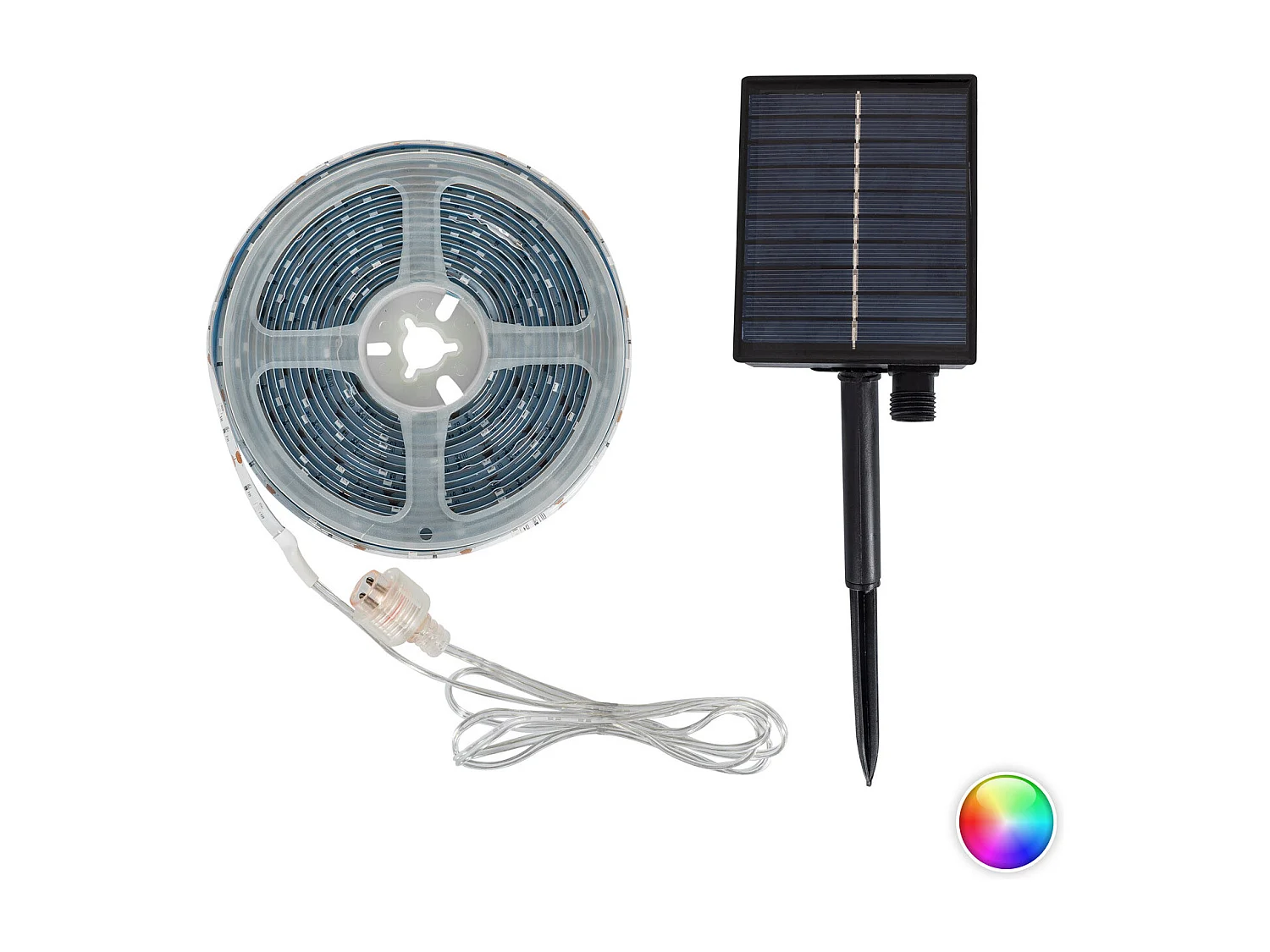 Ruban LED Extérieur Solaire RGB 3V DC 30LED/m 5m IP65 Largeur 8mm coupe tous les 3cms RGB