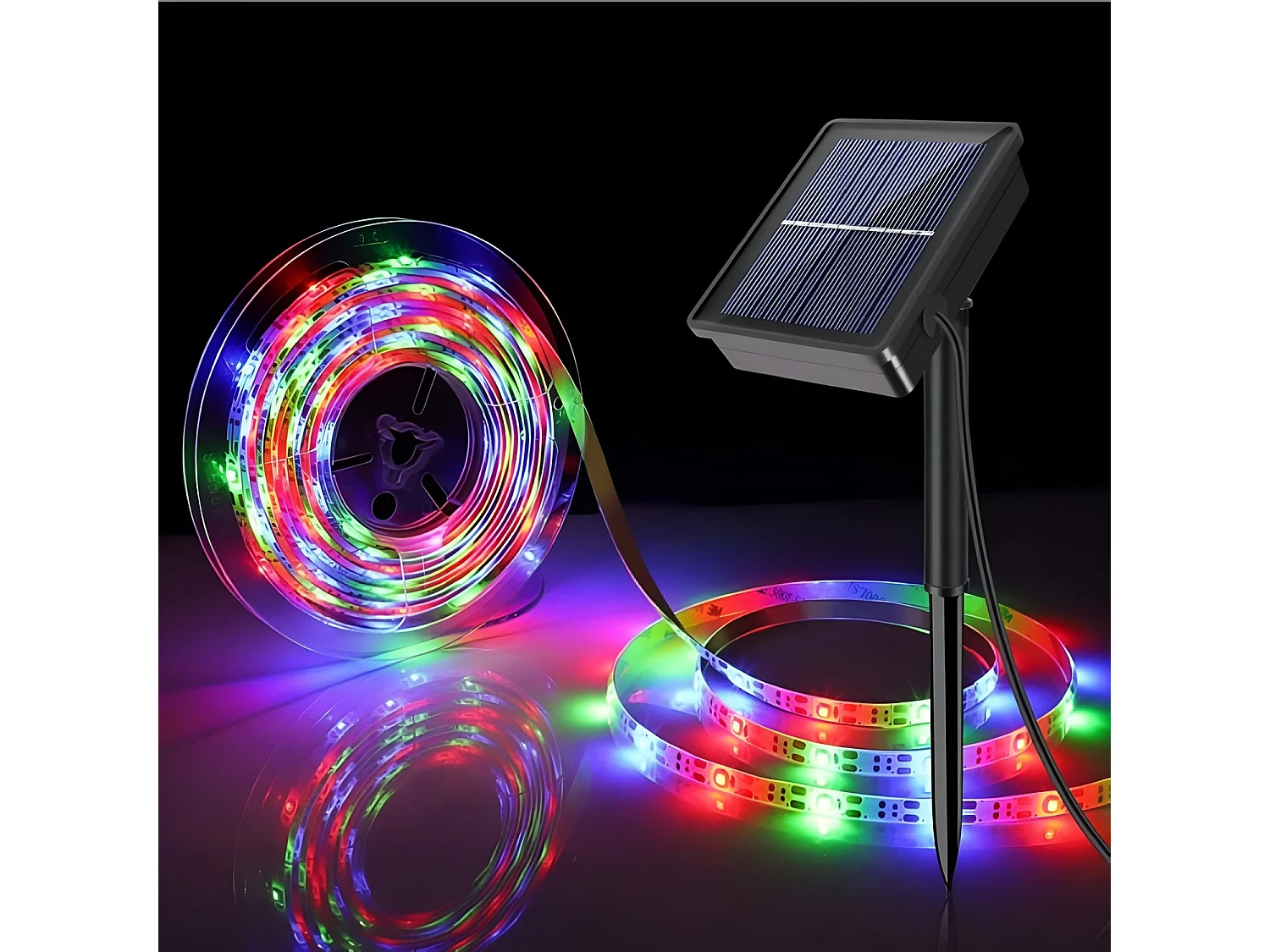 Bobina 5m Striscia LED per Esterno Solare RGB 3V DC 30LED/m IP65 Larga 8mm Taglio 3cm RGB