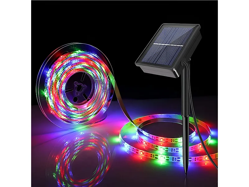 Ruban LED Extérieur Solaire RGB 3V DC 30LED/m 5m IP65 Largeur 8mm coupe tous les 3cms RGB
