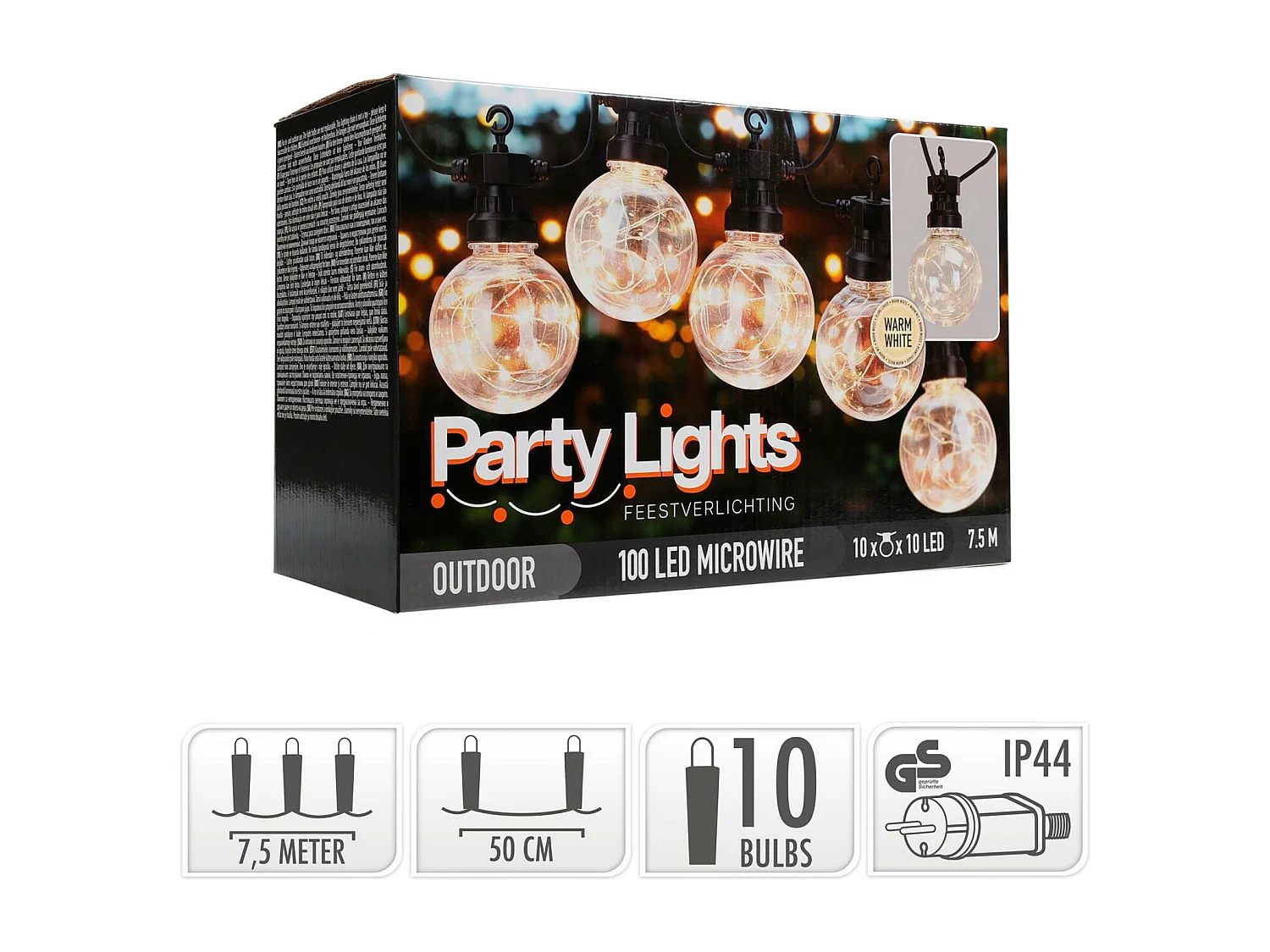 Ghirlanda LED per Esterni da 10 Lampadine Aitana 7.5m 2700K Bianco Caldo