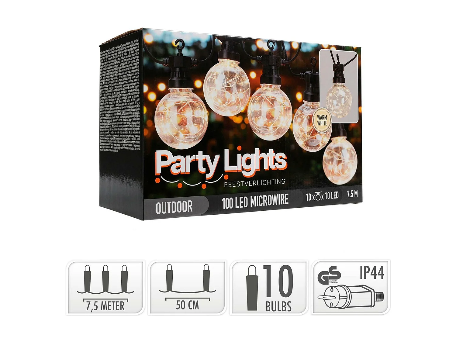 Ghirlanda LED per Esterni da 10 Lampadine Aitana 7.5m 2700K Bianco Caldo