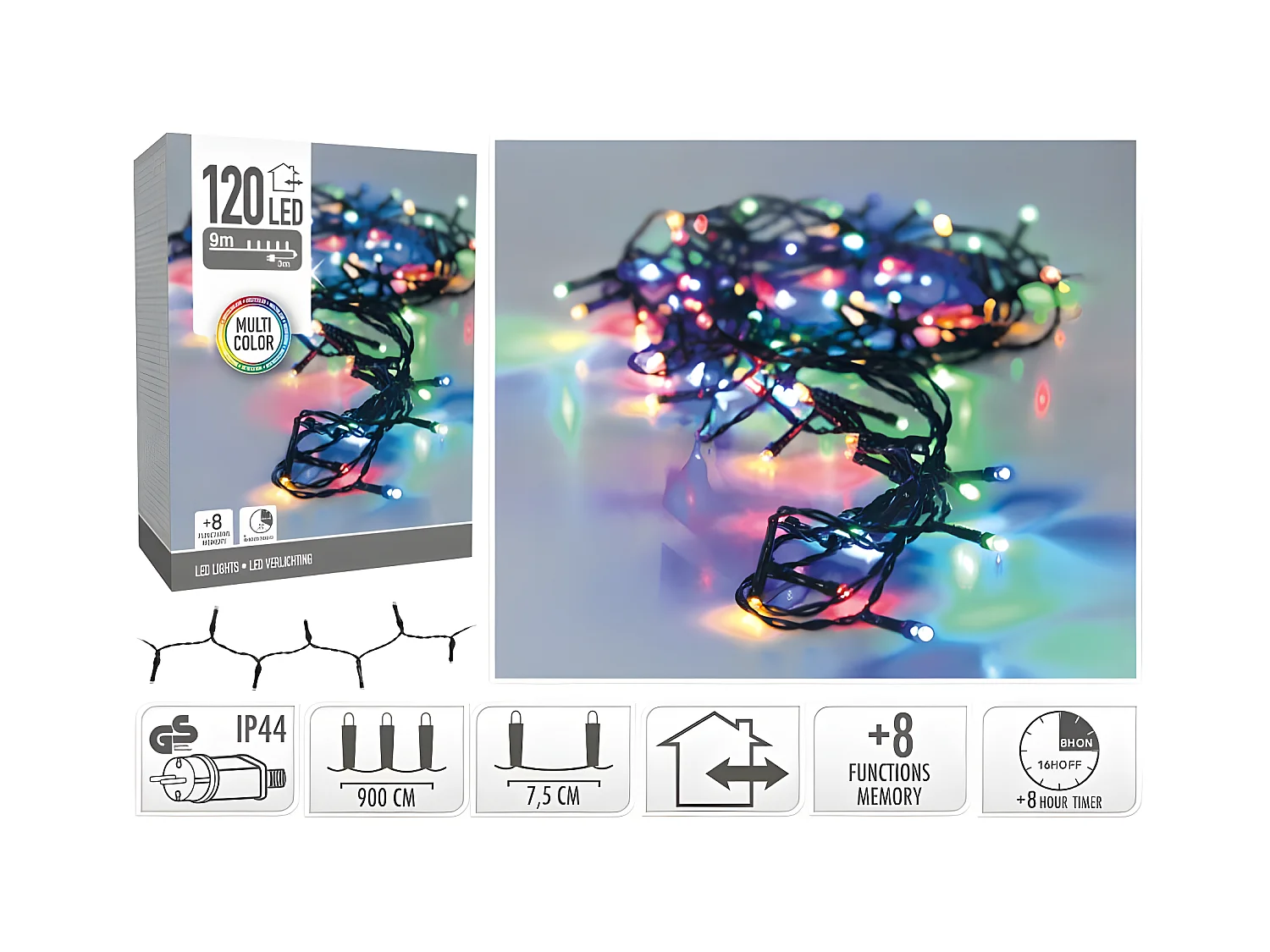 Ghirlanda da Esterno Cavo Nero LED RGB 9m RGB