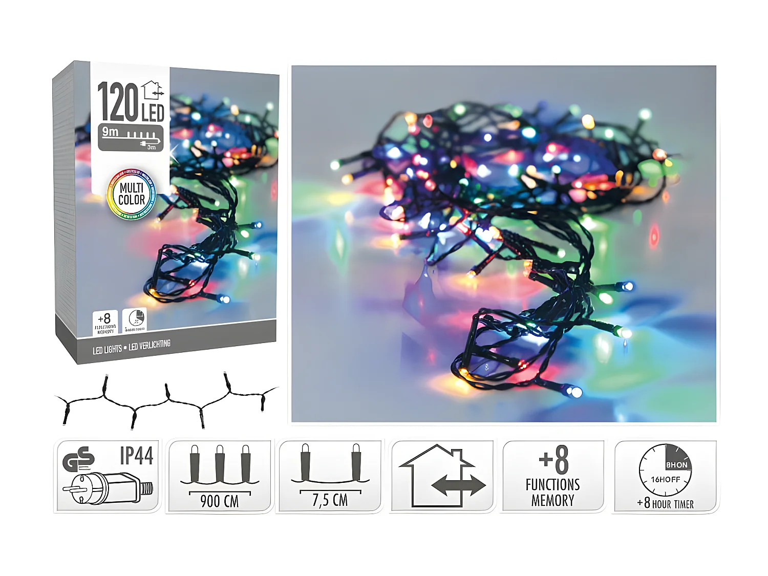 Ghirlanda da Esterno Cavo Nero LED RGB 9m RGB