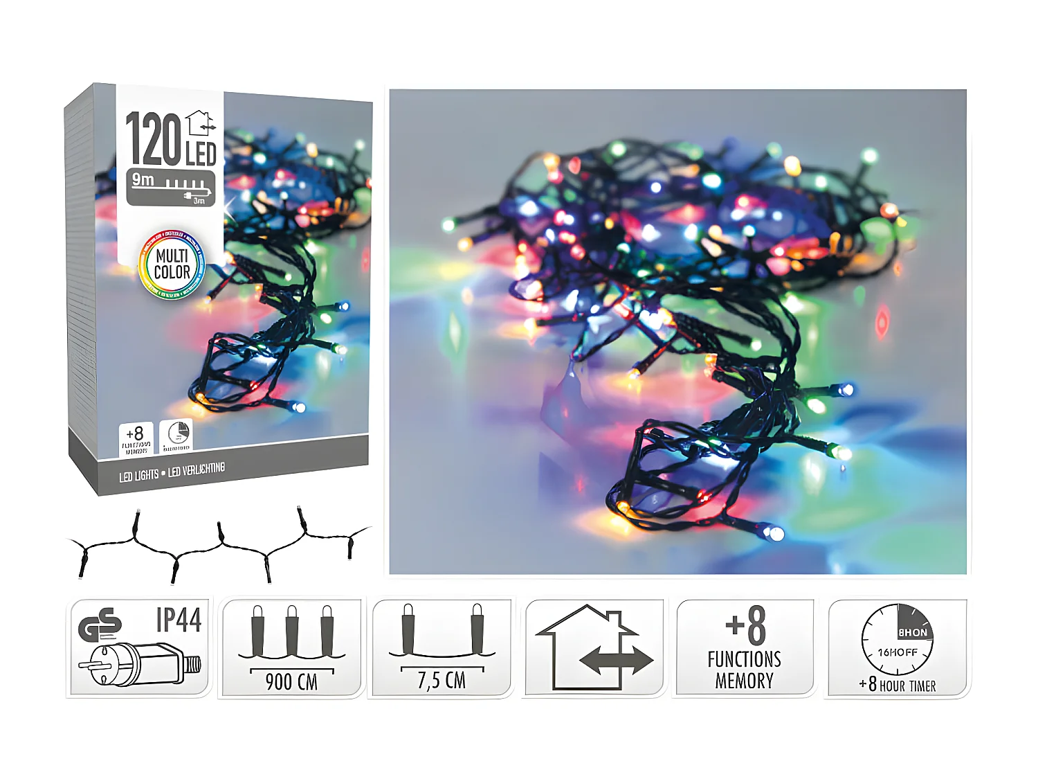 Ghirlanda da Esterno Cavo Nero LED RGB 9m RGB