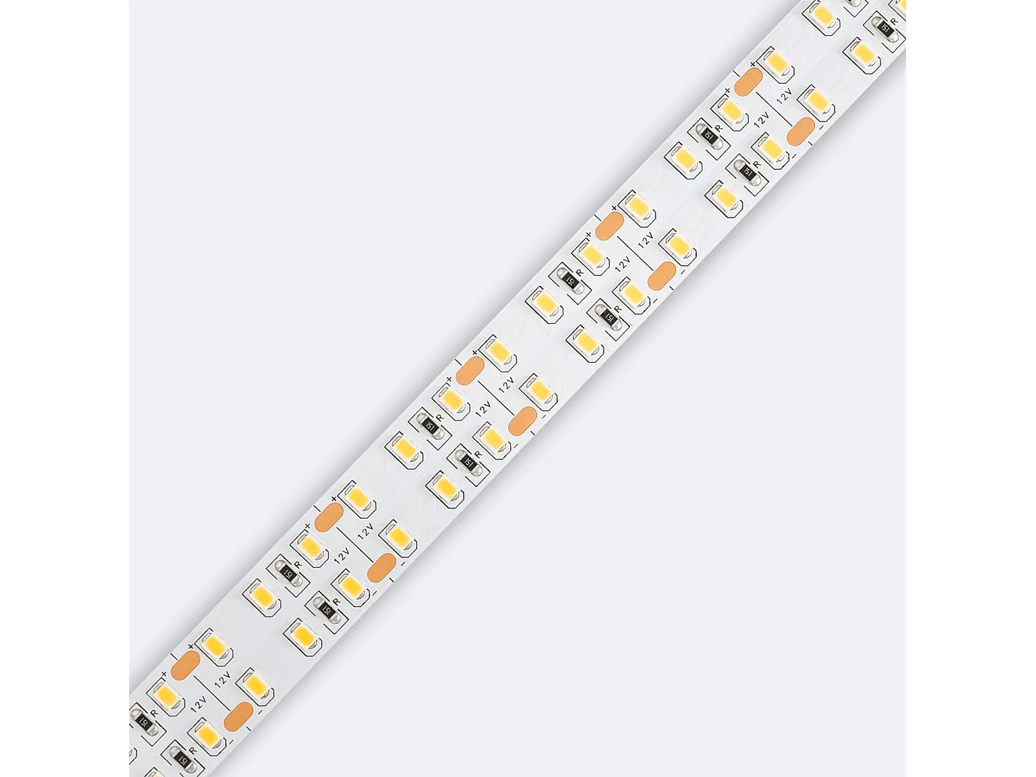 Ruban LED 12V SMD 204 LED/m 5m 18W/m 1700lm/m Double Largeur 16mm Coupe tous les 3cm IP20 6000K Blanc froid