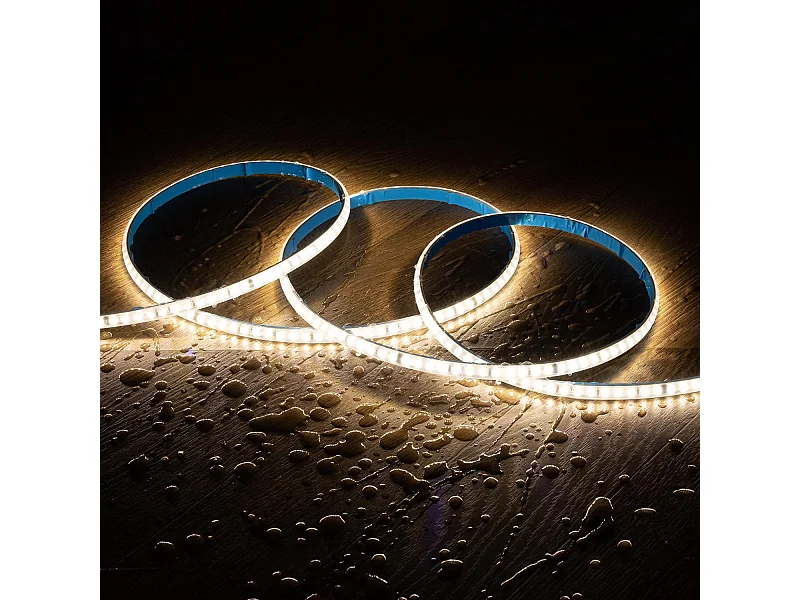 Ruban LED Dimmable 220V SMD Auto-redressement 120 LED/m BOBINE 20m 7W/m 700lm/m Largeur 9mm Coupe 10cm IP67 4000K Blanc neutre