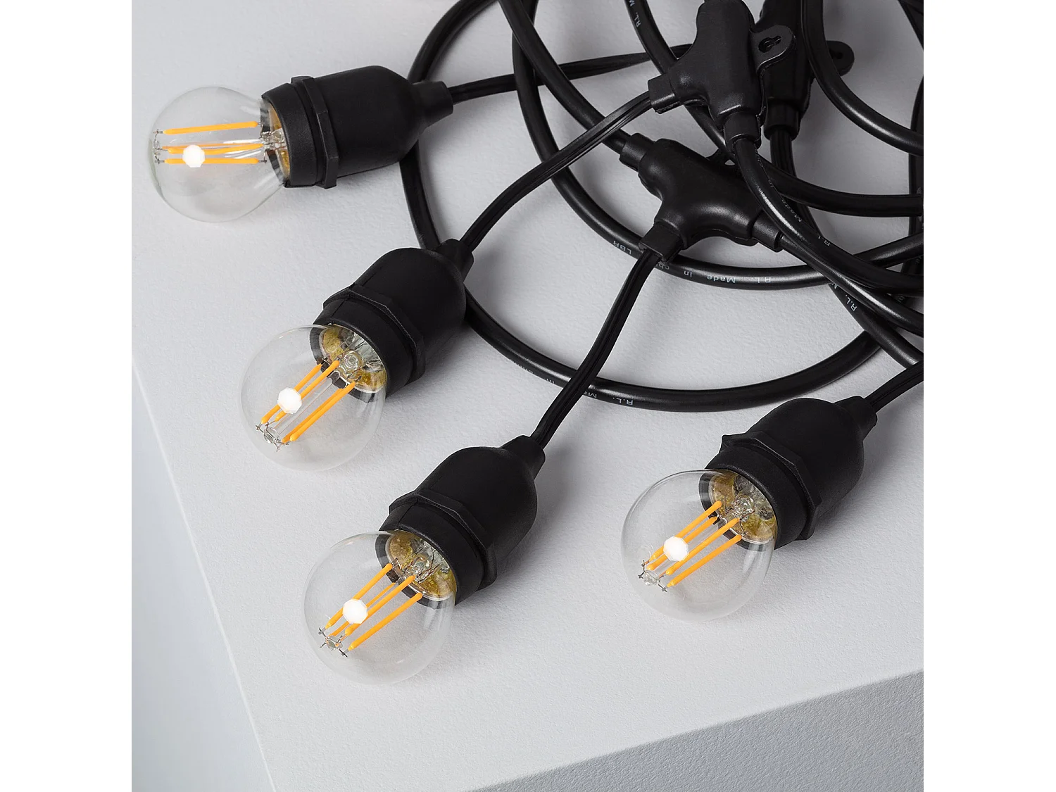 Guirnalda Exterior con Bombillas LED E27 Filamento 5.5m IP65 Negro 4000K Blanco Neutro