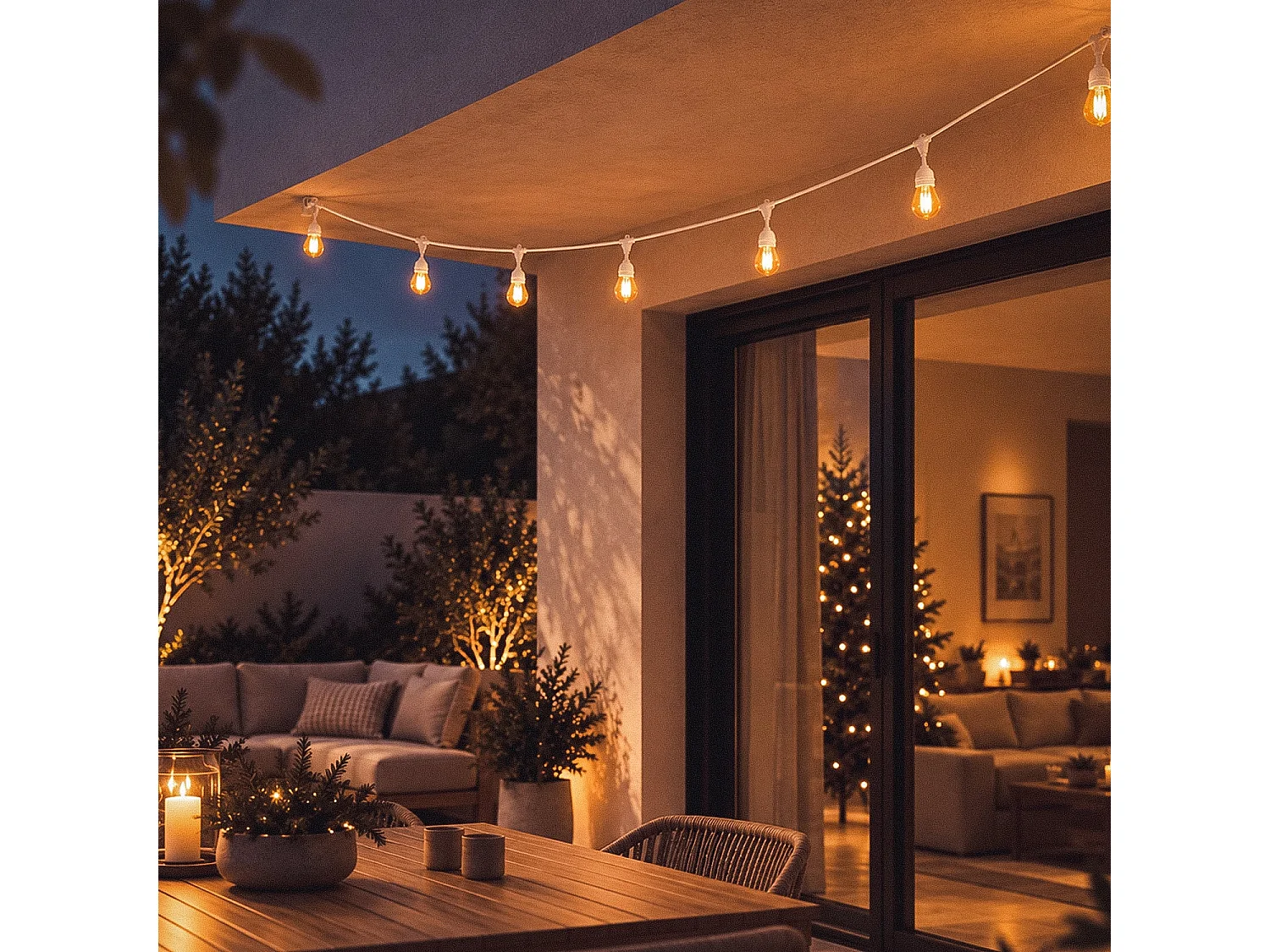 Guirnalda Luces Exterior con 8 Portalámparas E27 5.5m Blanco IP65 Blanco