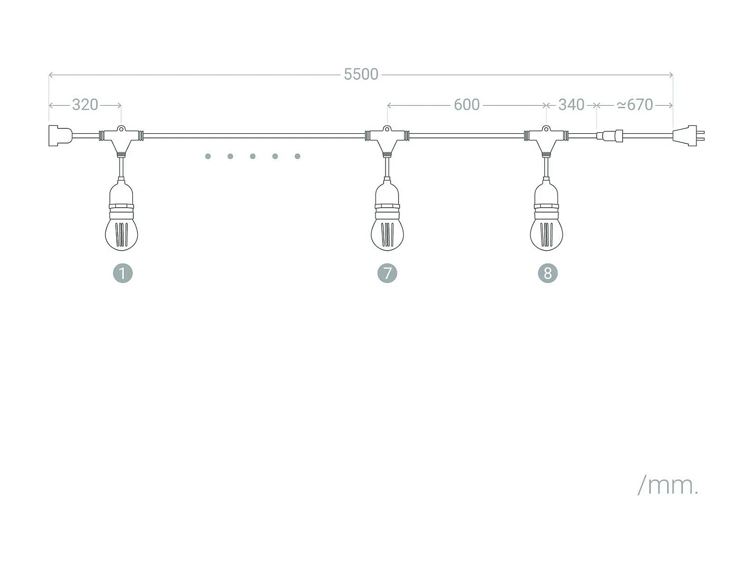 Kit Ghirlanda Waterproof 5.5m Nero + 8 Lampadine LED E27 G45 3W a Colori Verde