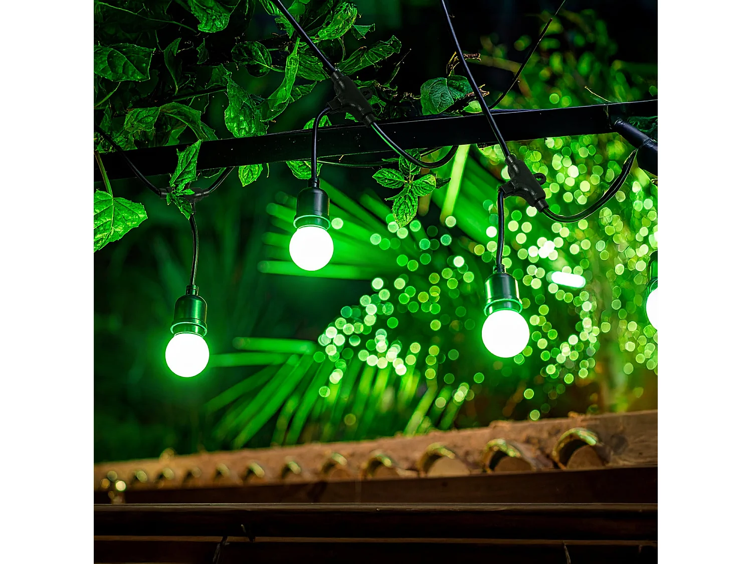 Guirnalda Exterior con Bombillas LED E27 5.5m IP65 Negro Verde