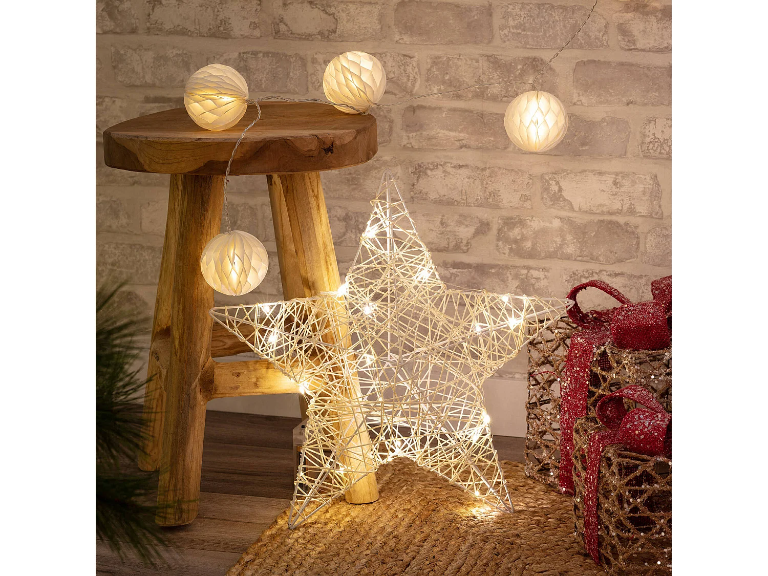 Stella con Ghirlanda di Luci LED Irawo 42x42 cm 3000K Bianco Caldo