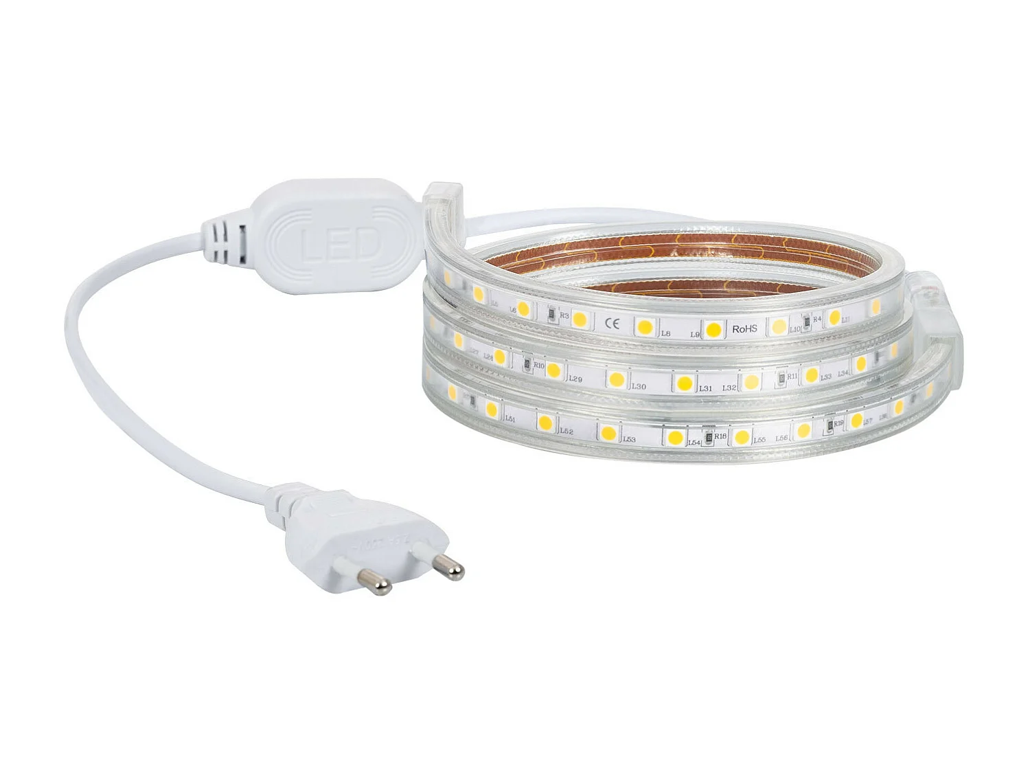 Tira LED 220V AC 60 LED/m Rosa IP65 a Medida Ancho 14mm Corte cada 100 cm 5 m