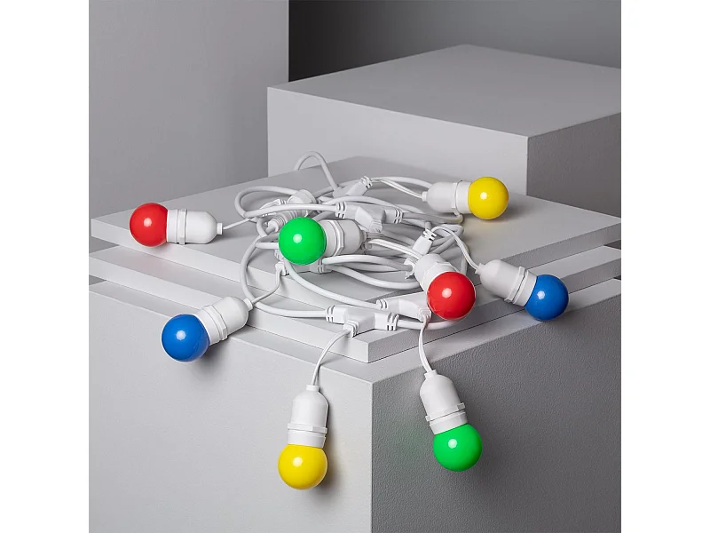 Kit Guirlande Waterproof 5.5m Blanche + 8 Ampoules LED E27 G45 3W de Couleurs  Multicolore
