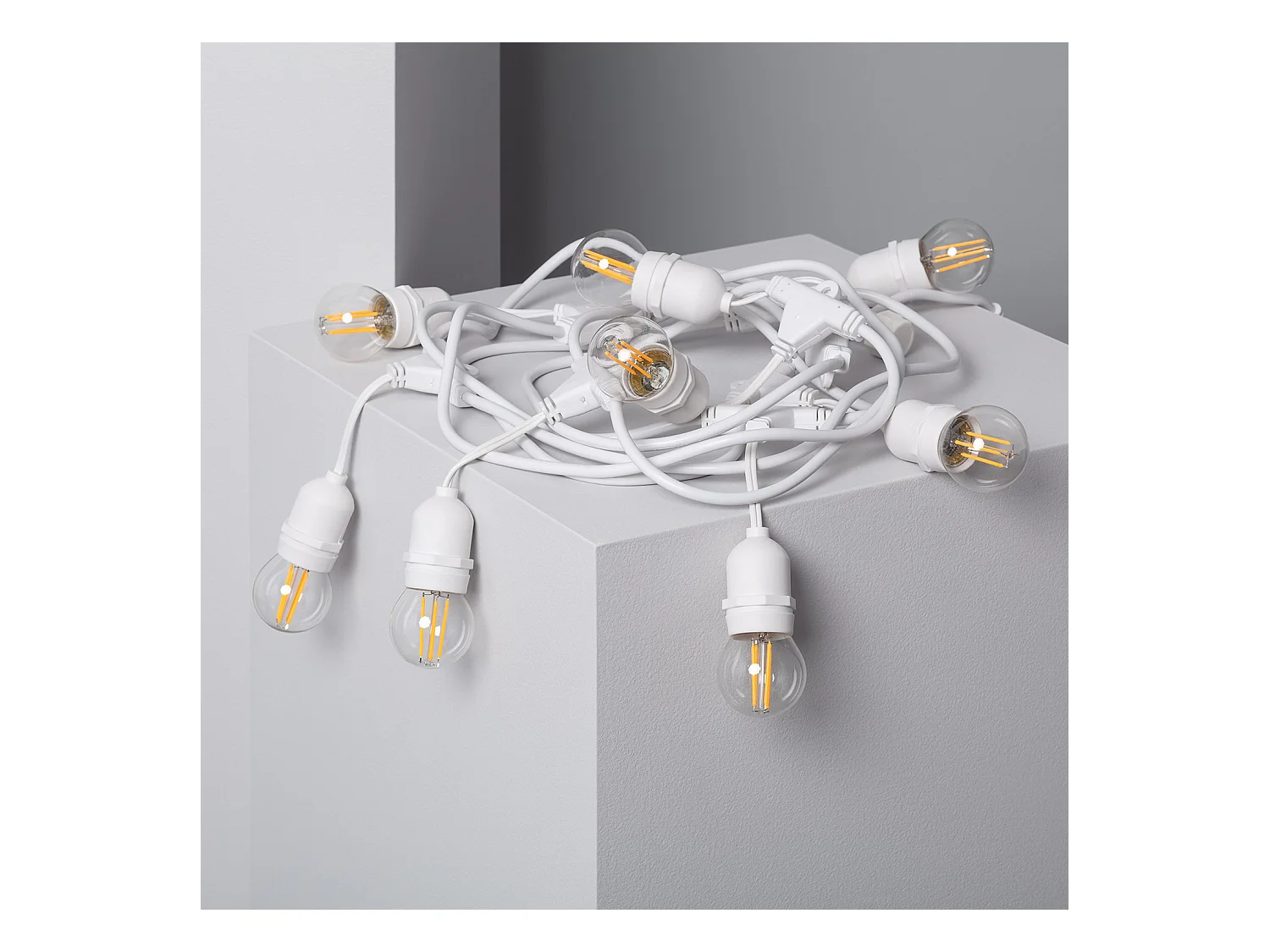 Kit Guirlande Waterproof 5.5m Blanche + 8 Ampoules LED E27 Filament 4W 4000K Blanc neutre