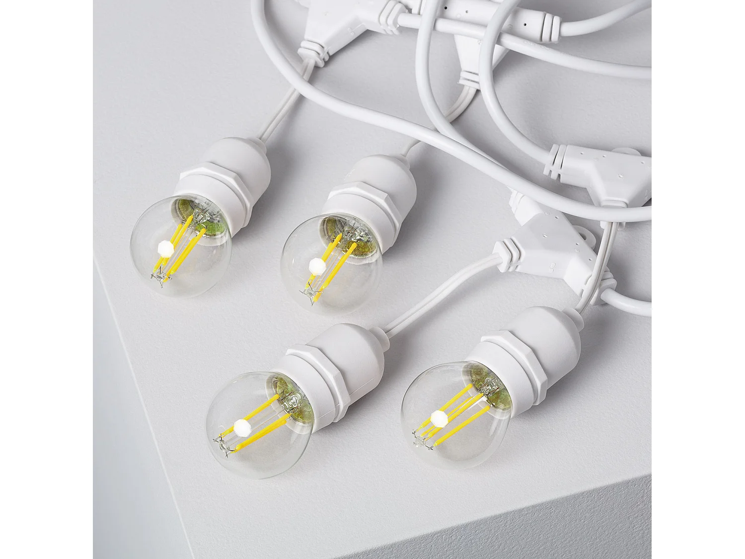 Kit Guirlande Waterproof 5.5m Blanche + 8 Ampoules LED E27 Filament 4W 4000K Blanc neutre