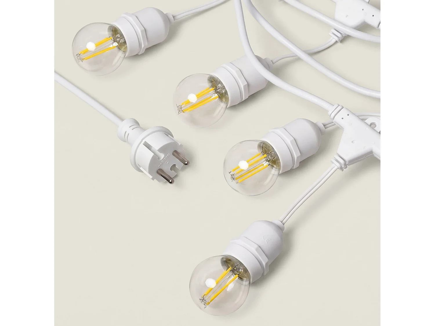 Kit Guirlande Waterproof 5.5m Blanche + 8 Ampoules LED E27 Filament 4W 4000K Blanc neutre
