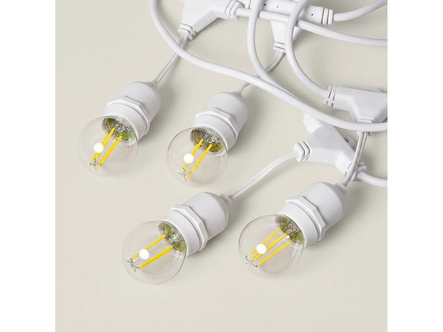 Kit Guirlande Waterproof 5.5m Blanche + 8 Ampoules LED E27 Filament 4W 4000K Blanc neutre
