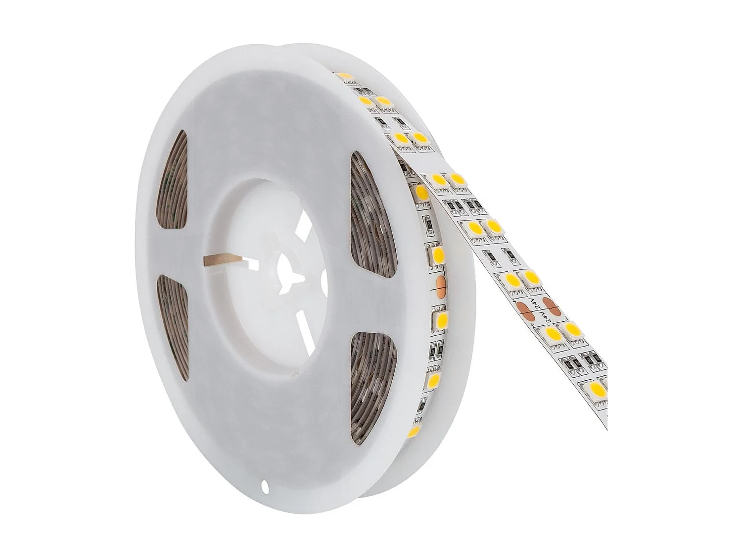Tira LED 24V SMD 120 LED/m 5m 17W/m 2640lm/m Doble Ancho 15mm Corte 10cm IP20 3000K Blanco Cálido