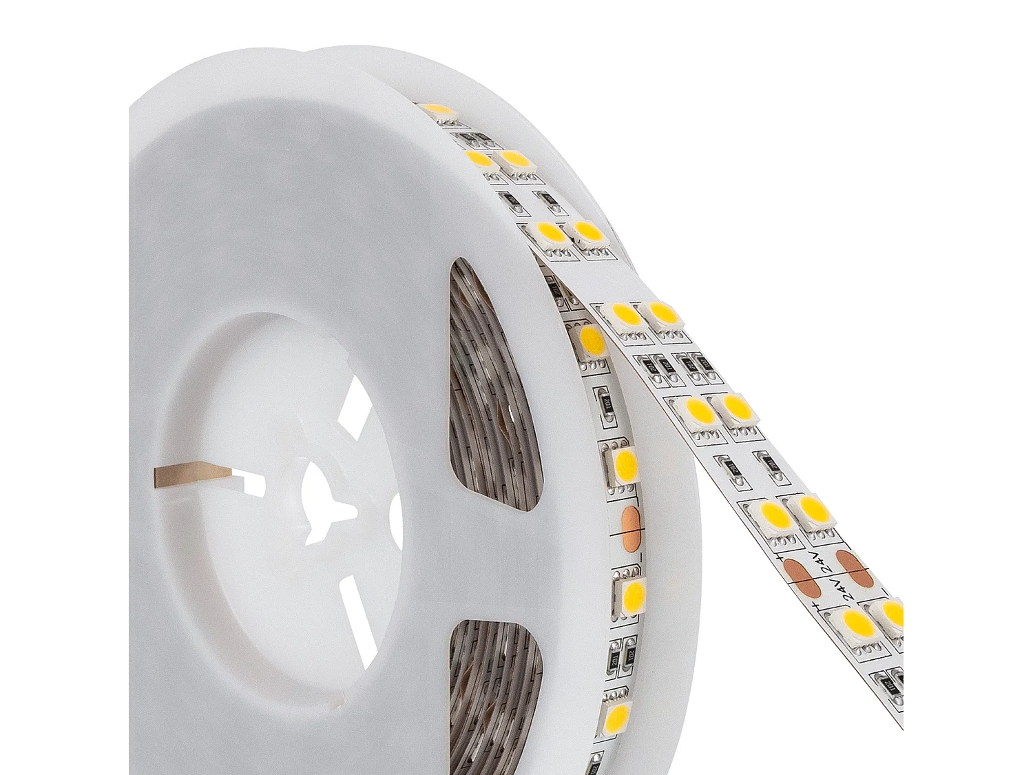 Ruban LED 24V SMD 120 LED/m 5m 17W/m 2640lm/m Double Largeur 15mm Coupe 10cm IP20 3000K Blanc chaud