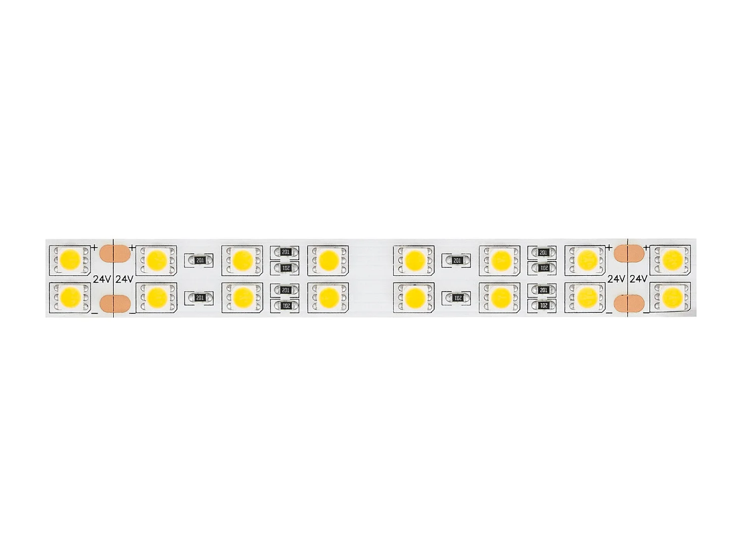 Ruban LED 24V SMD 120 LED/m 5m 17W/m 2640lm/m Double Largeur 15mm Coupe 10cm IP20 3000K Blanc chaud