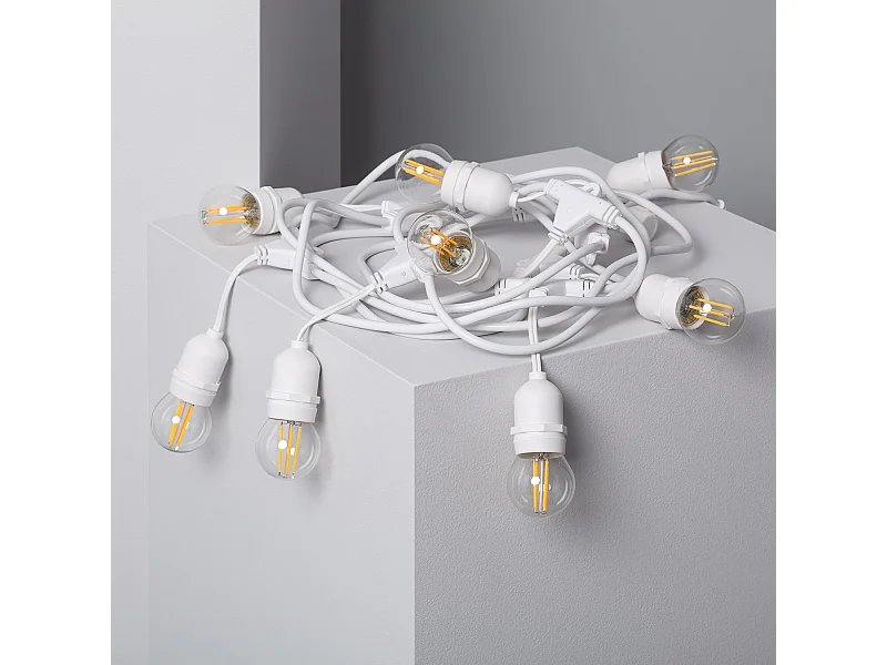 Kit Ghirlanda Waterproof 5.5m Bianco + 8 Lampadine LED E27 Filamento 4w 2700K Bianco Caldo