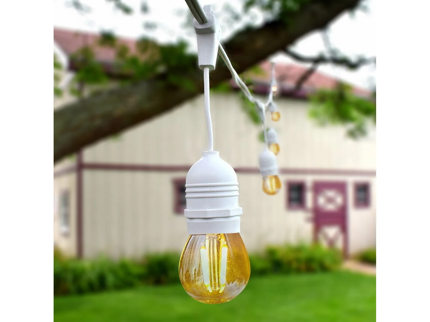 Kit Ghirlanda Waterproof 5.5m Bianco + 8 Lampadine LED E27 Filamento 4w 2700K Bianco Caldo