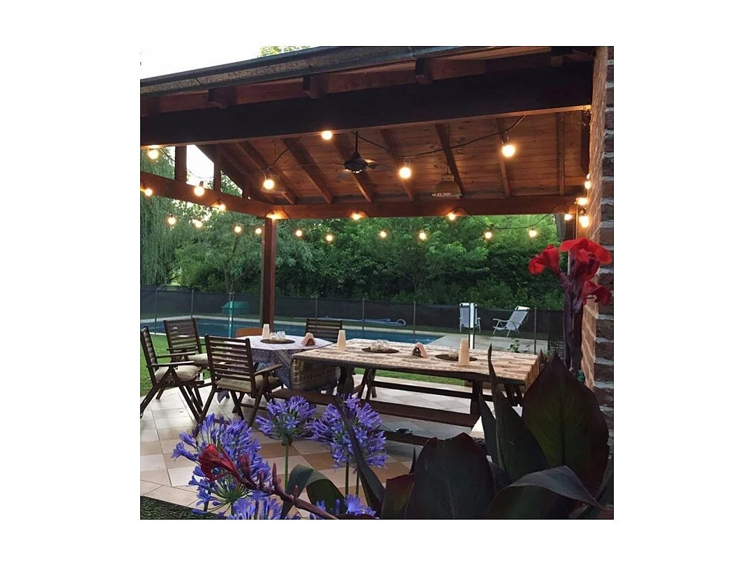 Kit Ghirlanda Waterproof 5.5m Bianco + 8 Lampadine LED E27 Filamento 4w 2700K Bianco Caldo