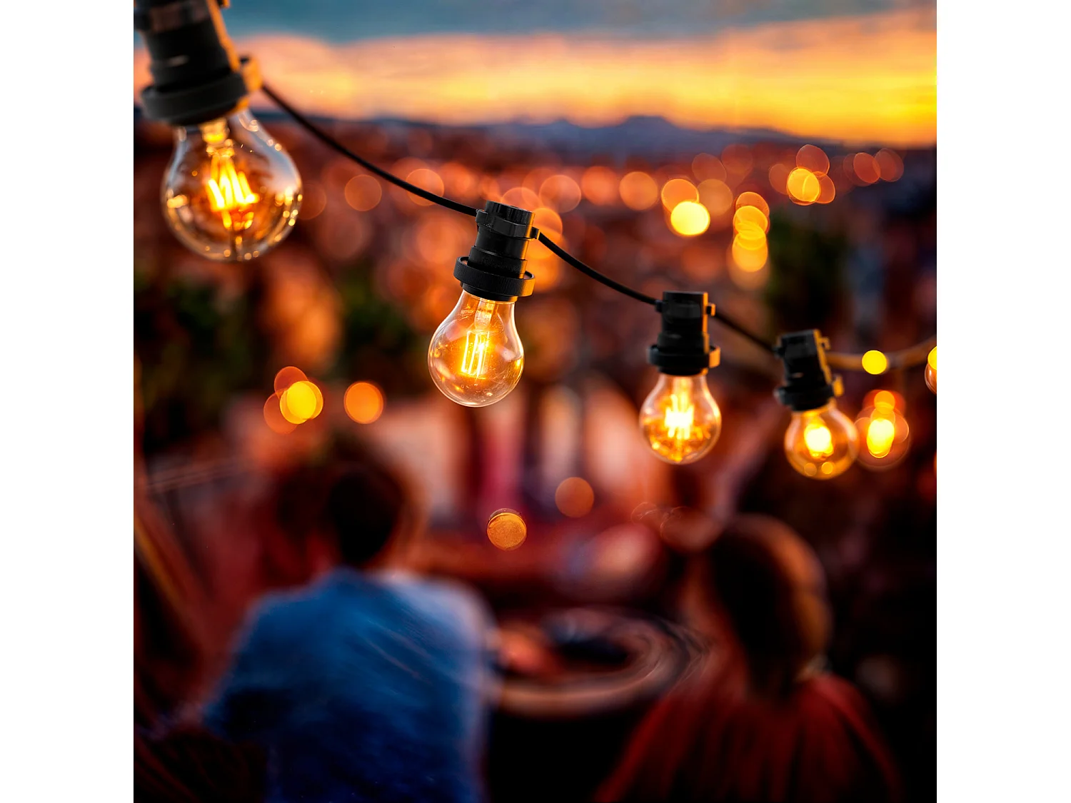 Guirnaldas para Exterior IP44 Cable Eléctrico Plano con Portalámparas E27 a Medida Negro 10 m