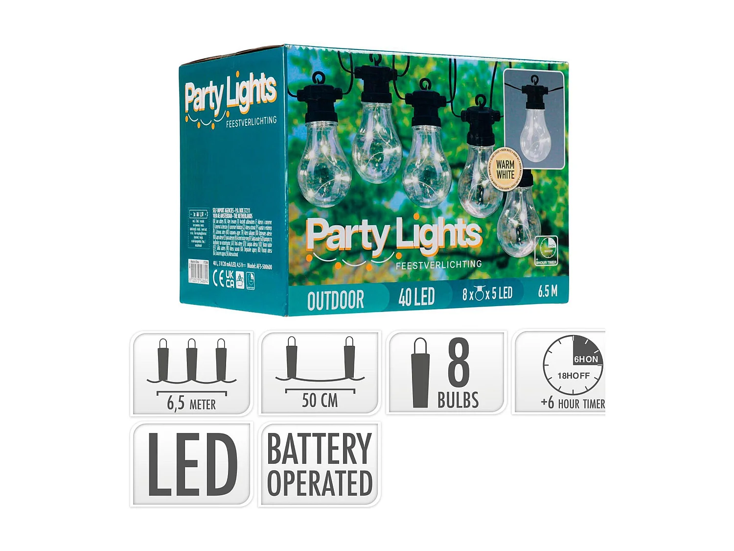 Ghirlanda LED per Esterni da 8 Lampadine Daku 6.5m 2700K Bianco Caldo