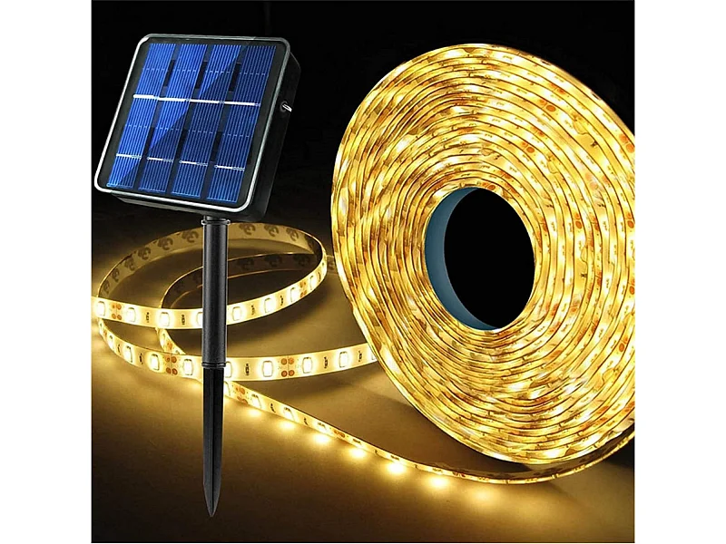 Ruban LED Extérieur Solaire 3.7V DC 30LED/m 5m IP65 Largeur 8mm coupe tous les 3cms 4000K Blanc neutre