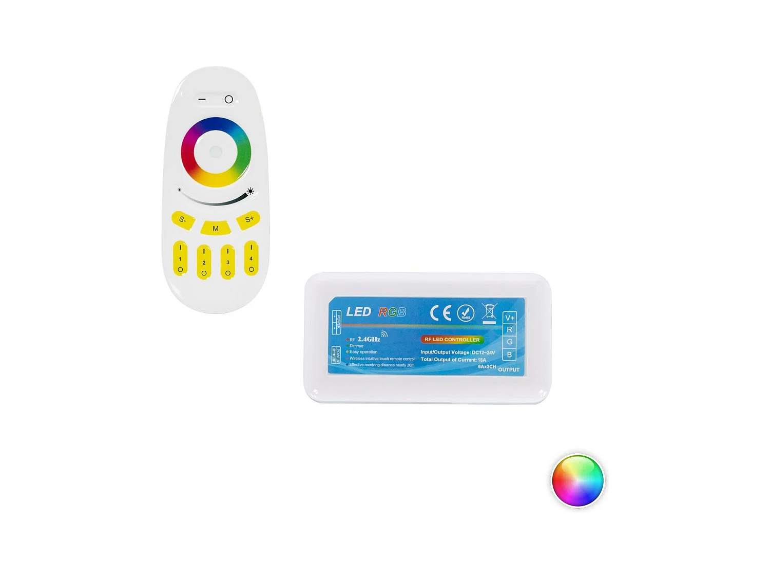 Controlador Regulador RGB 12/24V DC con Mando RF 4 Zonas RGB