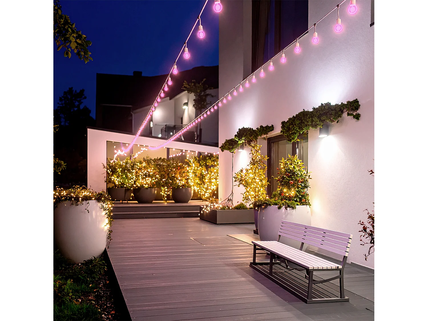 Guirnalda Exterior con Bombillas LED E27 5.5m IP65 Blanco Rosa