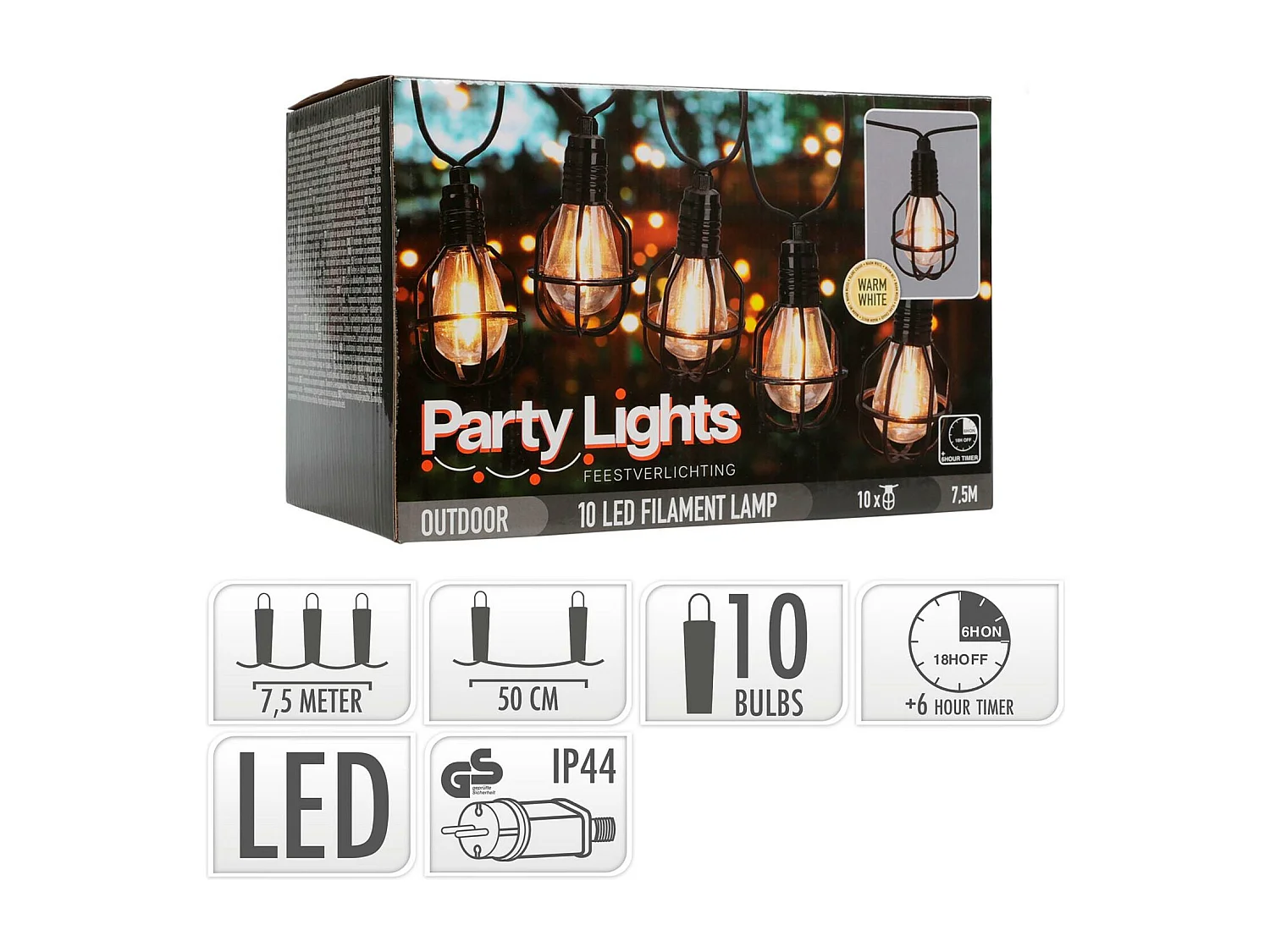 Guirlande Extérieure LED avec 10 Ampoules Waru 7,5 m Blanc Chaud 2700K