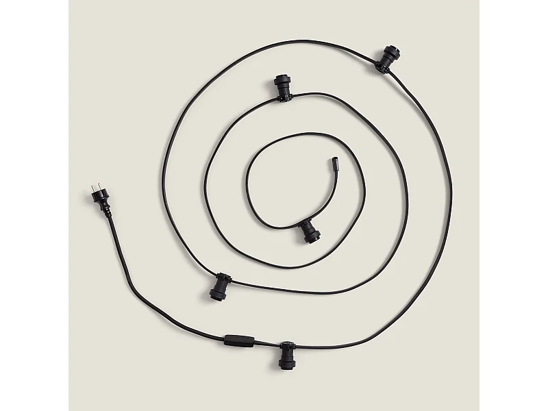 Guirlande Extérieure IP44 Câble Électrique Plat avec Douilles E27 sur Mesure Noire  50 m