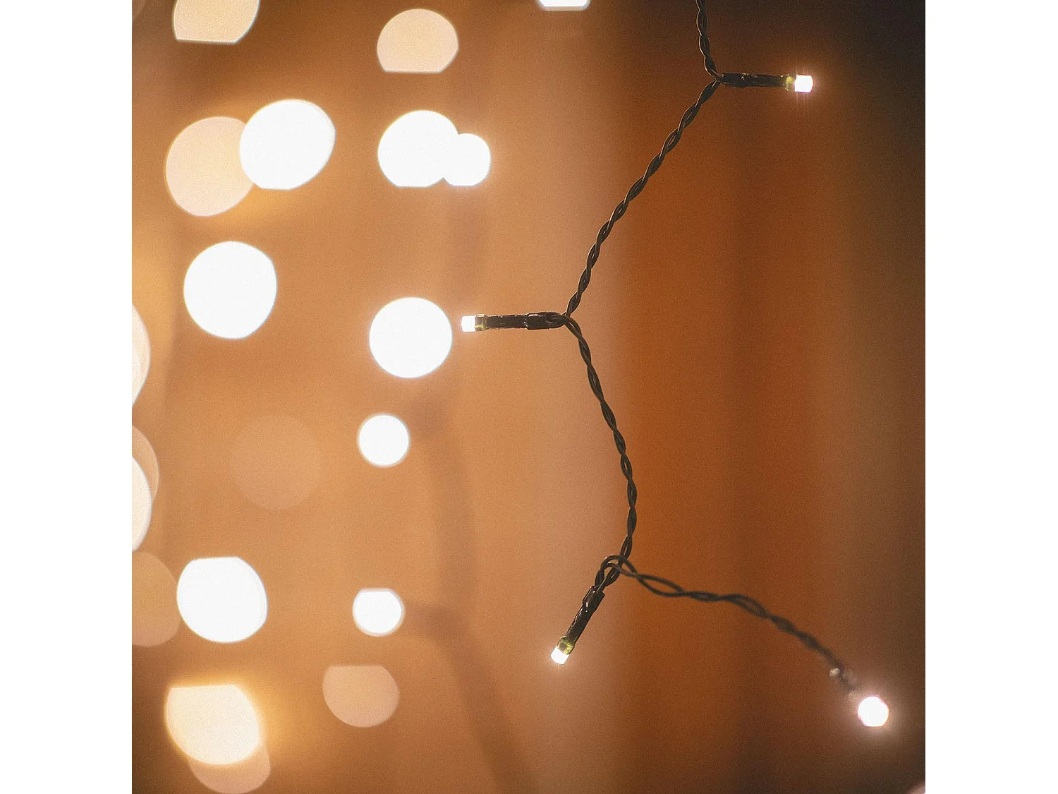 Rideau de Guirlande LED 3m Short Noir 3000K Blanc chaud