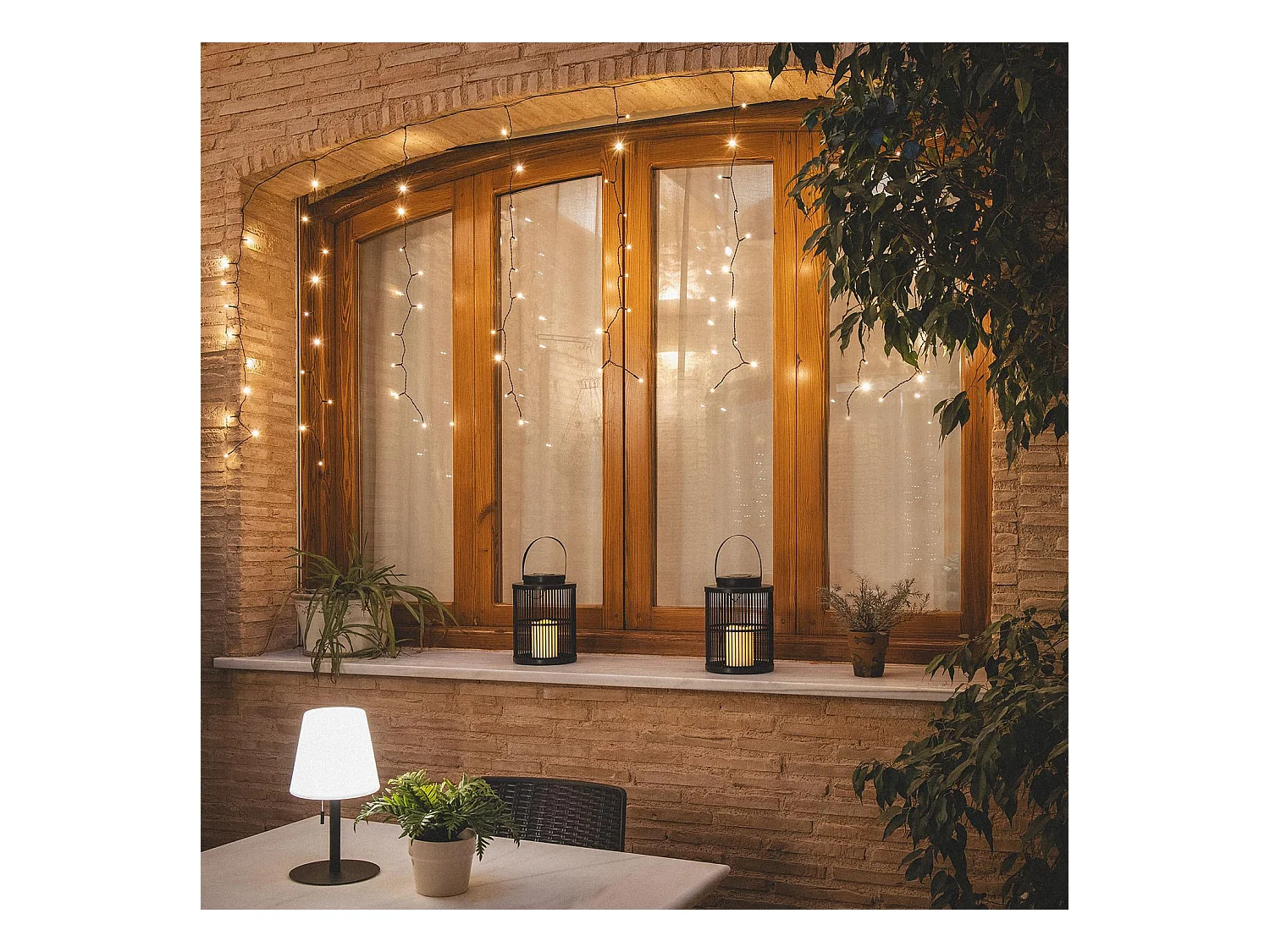 Rideau de Guirlande LED 3m Short Noir 3000K Blanc chaud