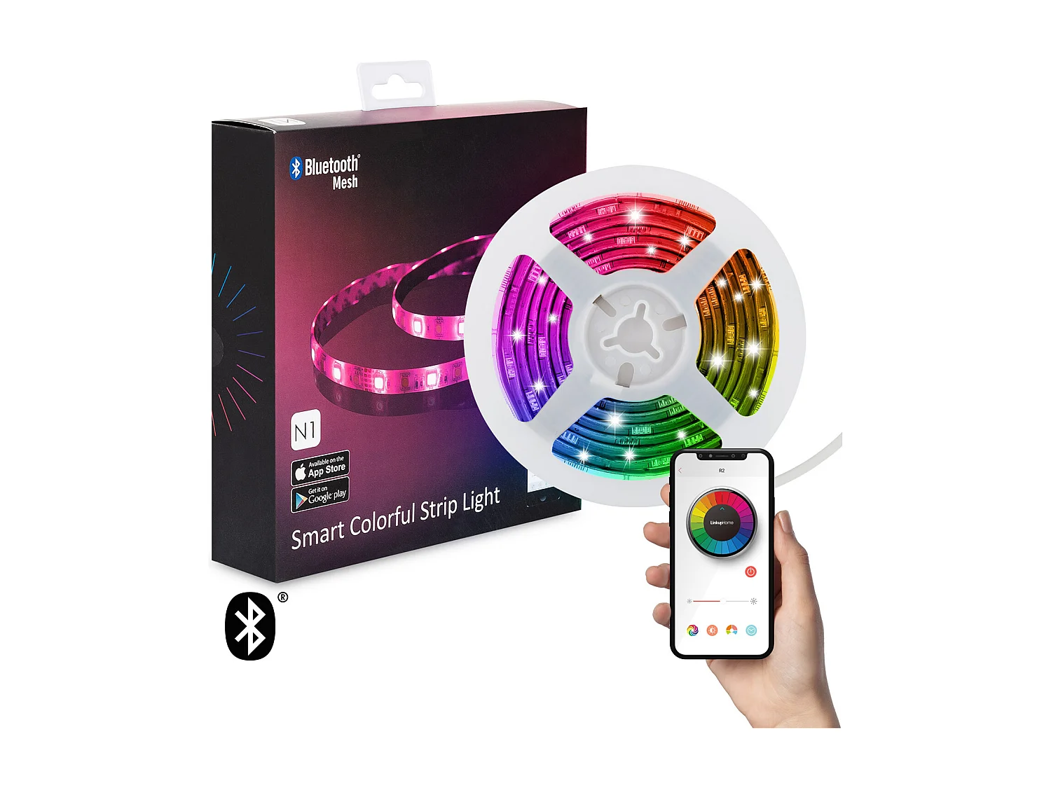 Ruban LED RGB Contrôle par Smartphone Bluetooth 30 LED/m 2m KIT avec Source d'Alimentation RGBW