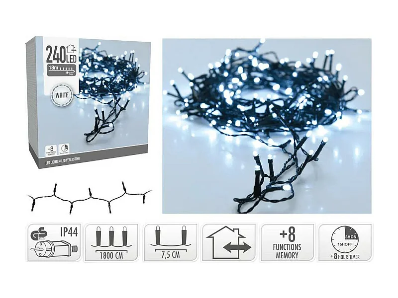 Ghirlanda da Esterno Cavo Nero LED Bianco Freddo 18m 5000K Bianco Freddo