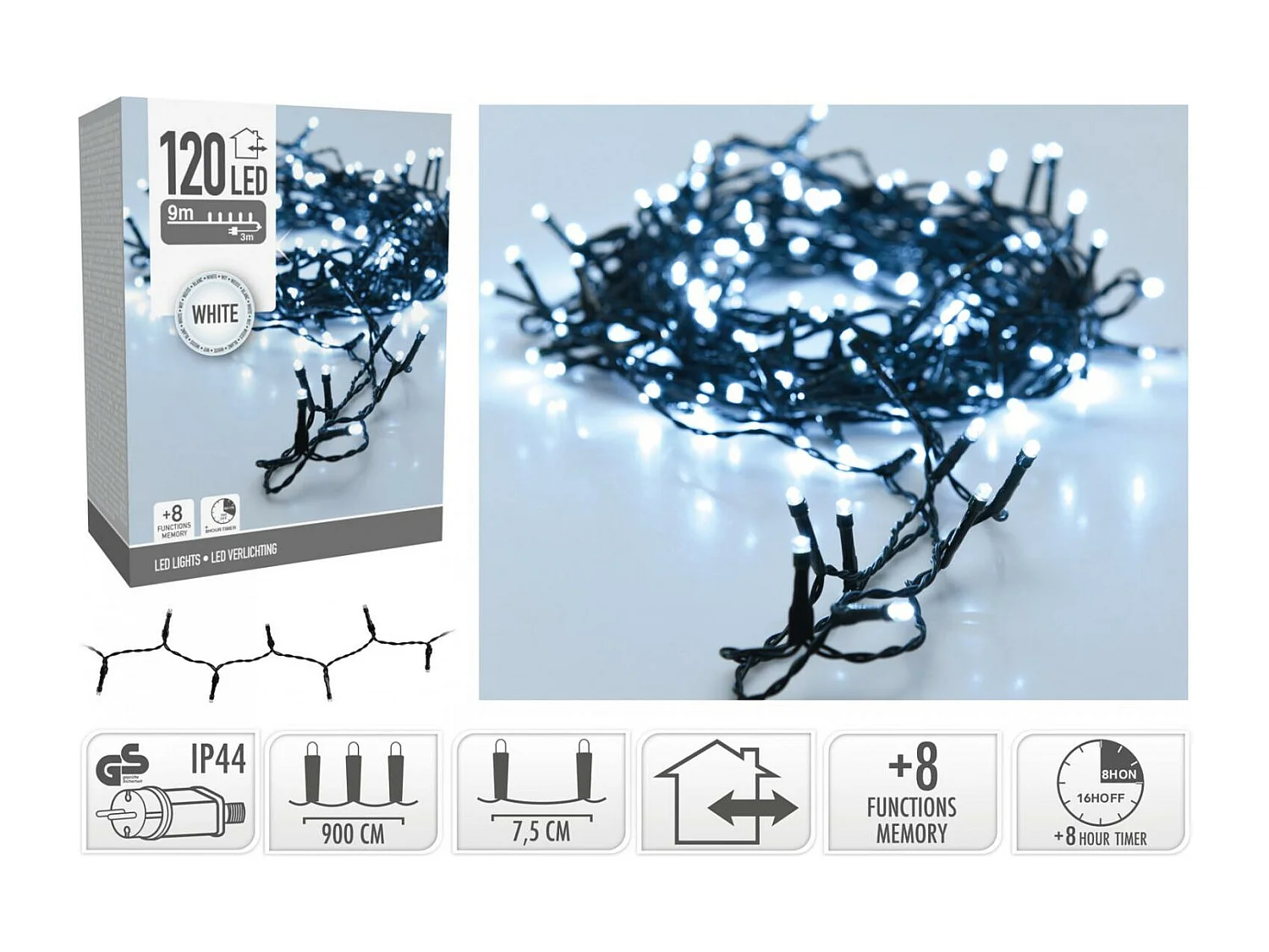 Guirlande LED Extérieure Câble Noir Blanc Froid 9m Blanc froid 5000K