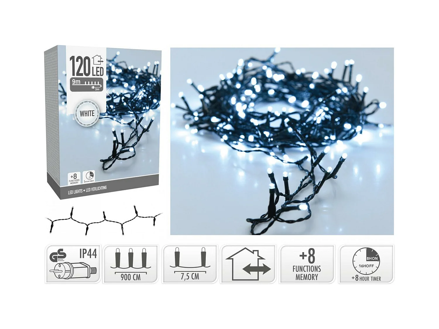 Guirnalda Exterior Cable Negro LED Blanco Frío 9m Blanco Frío 5000K
