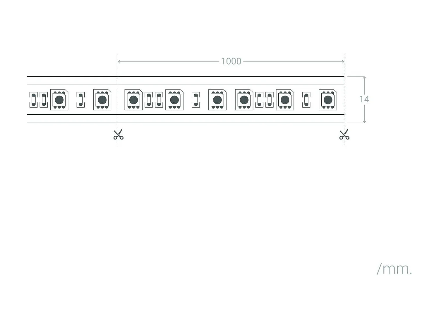 Ruban LED 220V AC 60LED/m Vert IP65 sur Mesure Largeur 14mm Coupe tous les 100cm