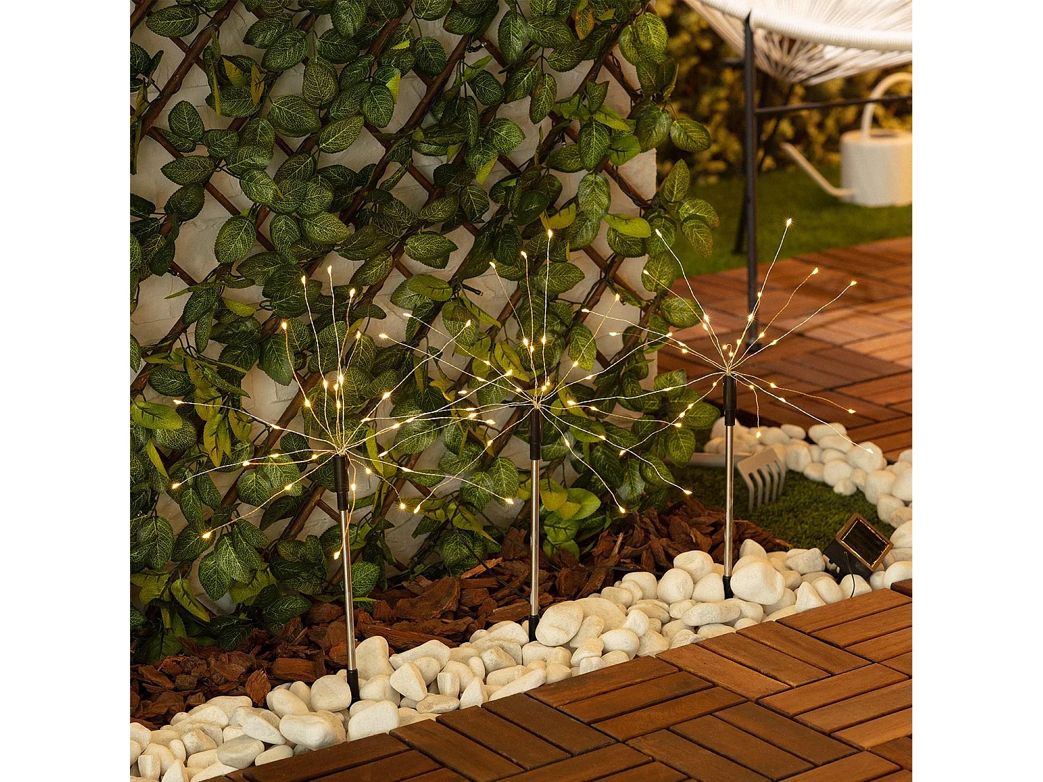 Set de 3 Piquets LED Extérieur Solaire Pissenlits 3000K Blanc chaud