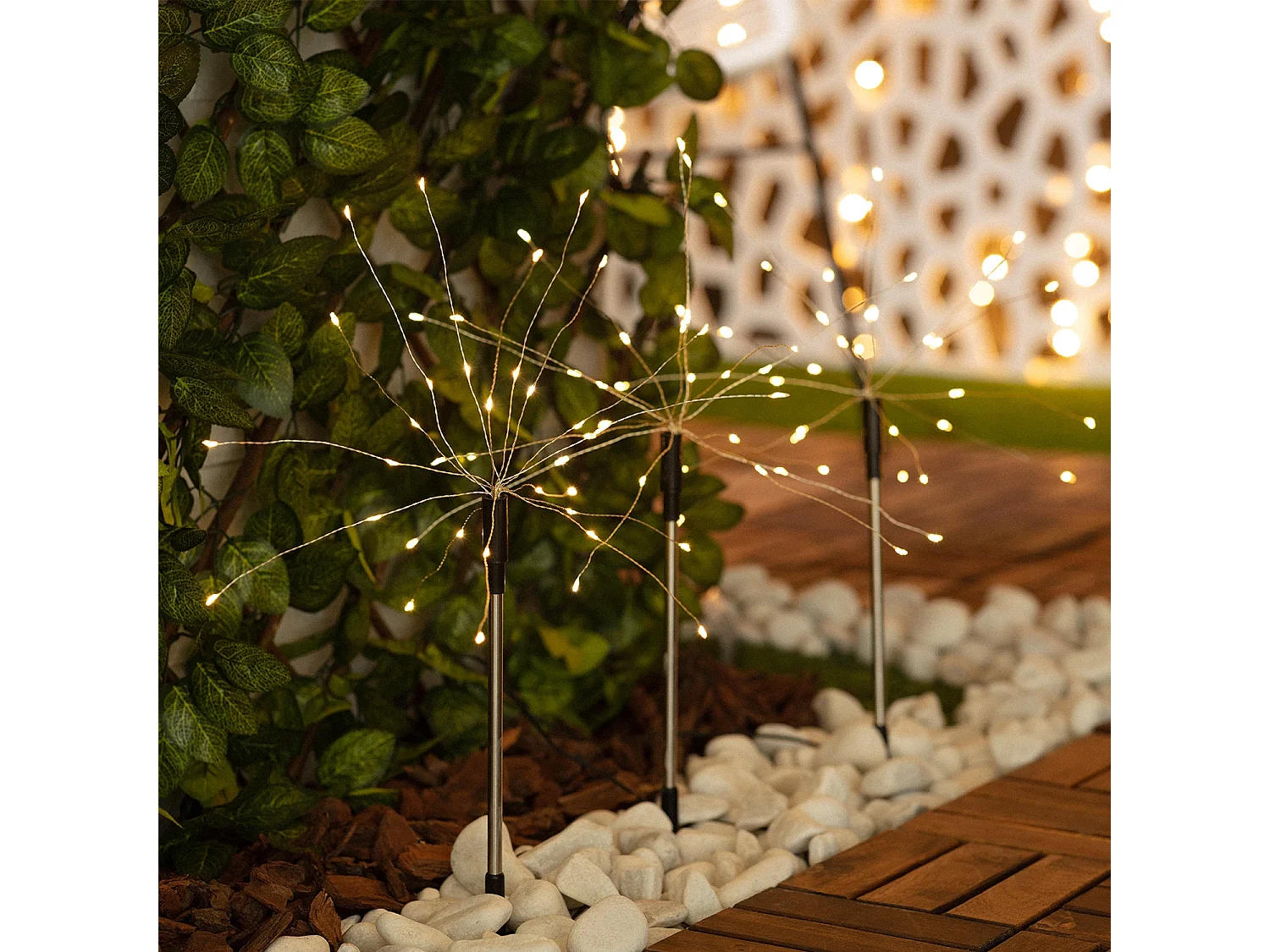Set de 3 Pinchos LED Exterior Solar Diente de Leon 3000K Blanco Cálido